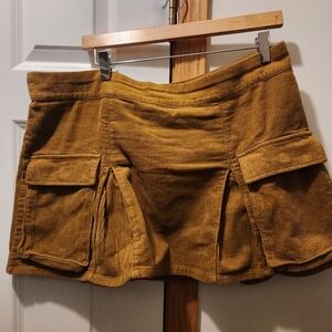 Women's Corduroy Cargo Pleated Mini Skirt Wild Fable- Mustard Yellow Size L